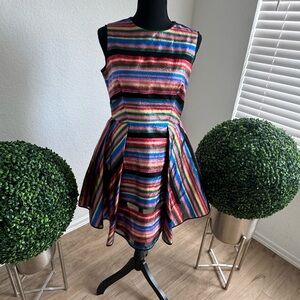 Milly Balli Metalic Striped Fit Flare Dress